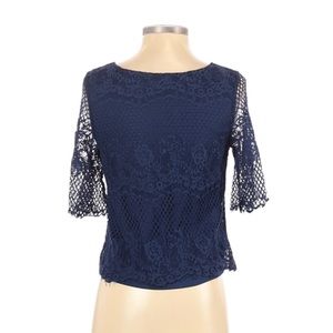 Alya Short Sleeve Top Navy Lace Blouse S